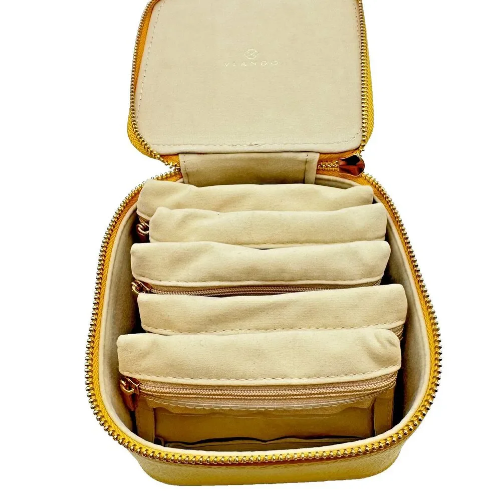Vlando‎ Travel Jewelry Organizer Case Mustard yellow Zip Box 5 Removable Pouches